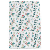 Festive Christmas Holly Red Berries Pattern Medium Cadeauzakje (Voorkant)