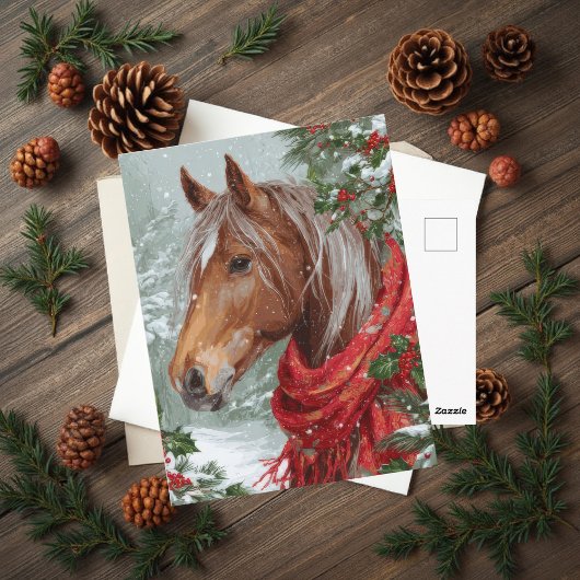 Festive Christmas Horse Greeting Postcard Briefkaart
