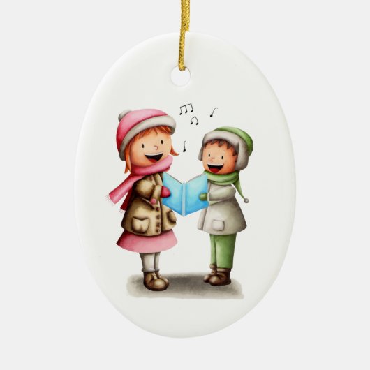Festive Christmas Kids Caroling Keramisch Ornament (Voorkant)