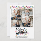 Festive Christmas Lights Seasons Greetings 4 Photo Feestdagenkaart (Voorkant)