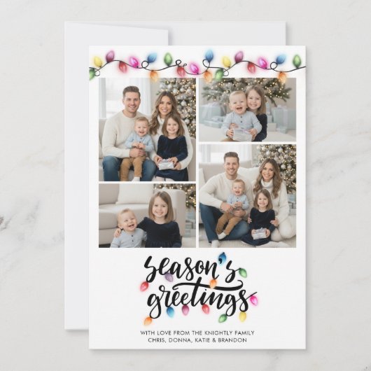 Festive Christmas Lights Seasons Greetings 4 Photo Feestdagenkaart (Voorkant)
