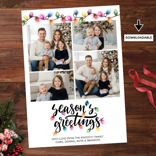 Festive Christmas Lights Seasons Greetings 4 Photo Feestdagenkaart