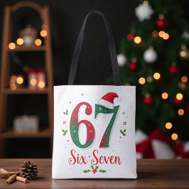 Festive Christmas Meme Six Seven 67 6 7 Holiday Tote Bag