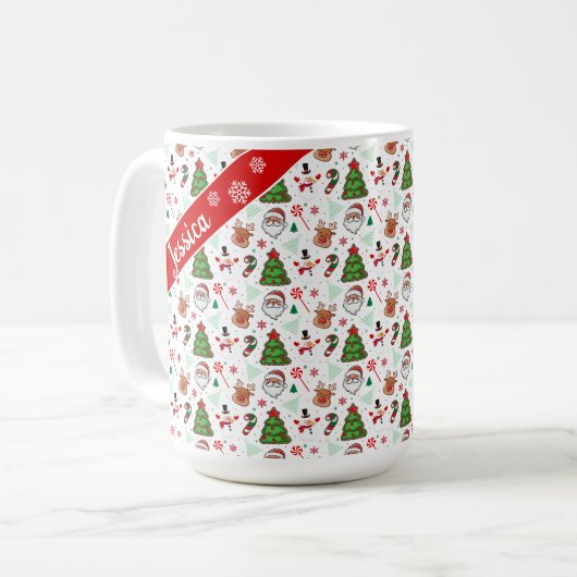 Festive Christmas Mug – Santa & Reindeer Koffiemok (Voorkant links)