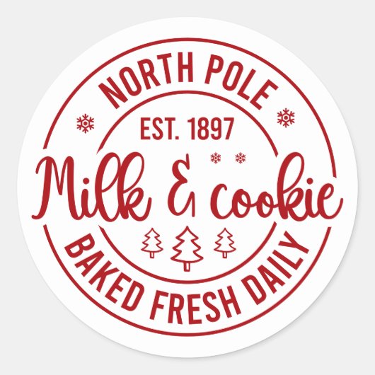 Festive Christmas North Pole milk cookie Ronde Sticker (Voorkant)