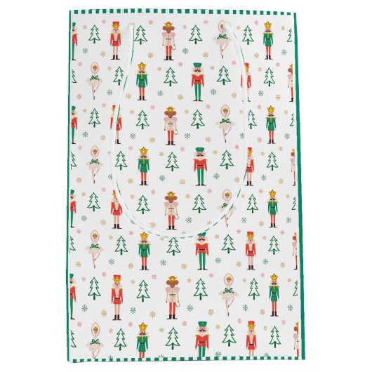 Festive Christmas Nutcracker Green Striped Medium Cadeauzakje (Voorkant)