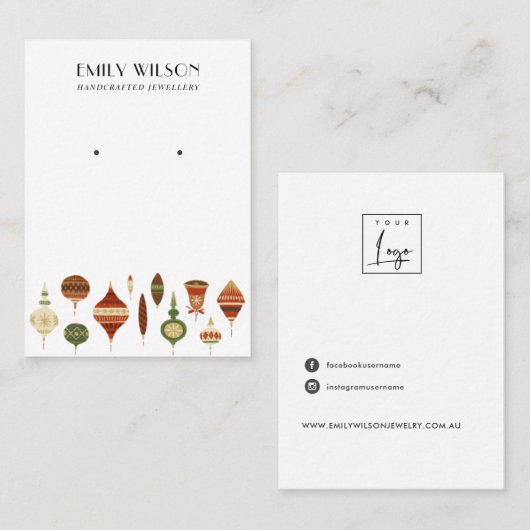 FESTIVE CHRISTMAS ORNAMENS STUD EARRING DISPLAY VISITEKAARTJE (Voorkant / Achterkant)