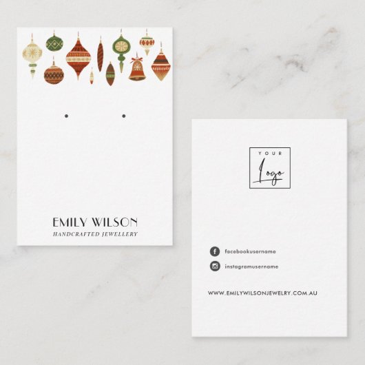 FESTIVE CHRISTMAS ORNAMENS STUD EARRING DISPLAY VISITEKAARTJE (Voorkant / Achterkant)
