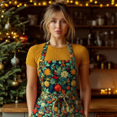 Festive Christmas Ornaments and Foliage Pattern Schort