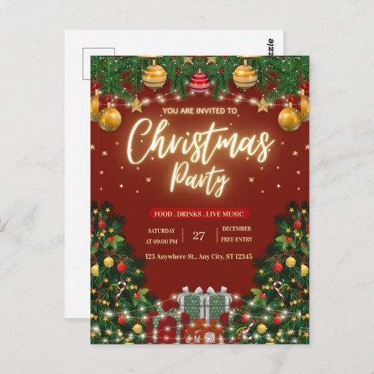 Festive Christmas Party Invitation Briefkaart (Voorkant / Achterkant)