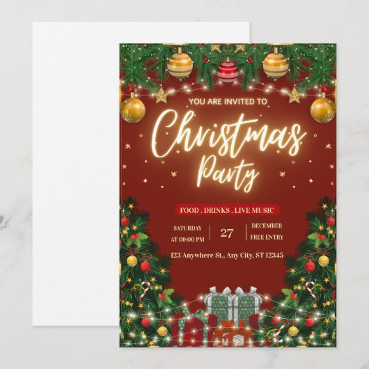 Festive Christmas Party Invitation Kaart (Voorkant / Achterkant)