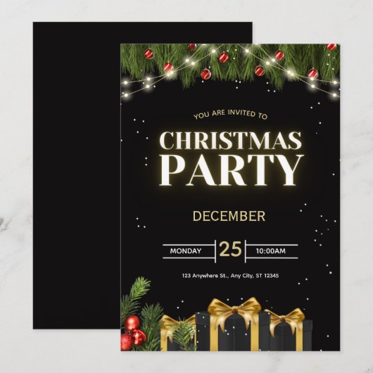 Festive Christmas Party Invitation Kaart (Voorkant / Achterkant)
