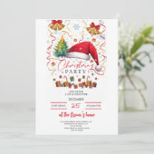 Festive Christmas Party Invitation Red Santa Hat Kaart (Staand voorkant)