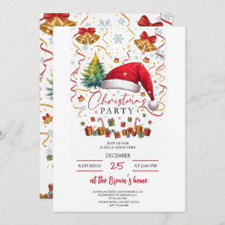 Festive Christmas Party Invitation Red Santa Hat Kaart