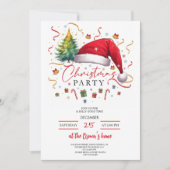 Festive Christmas Party Invitation Red Santa Hat Kaart (Voorkant)