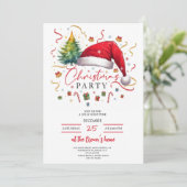 Festive Christmas Party Invitation Red Santa Hat Kaart (Staand voorkant)