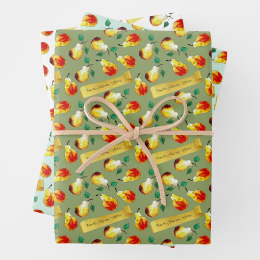 Festive Christmas Pears Personalized Boho Kitchen Inpakpapier Vel (In situ)
