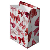 Festive Christmas Pink & Red Bows Gift Bag Medium Cadeauzakje (Voorkant Gekanteld)