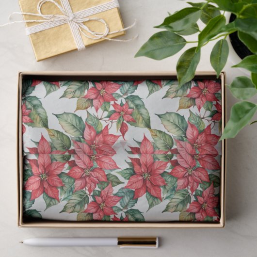 Festive Christmas Poinsettia in Watercolor Tissuepapier (Geschenk)