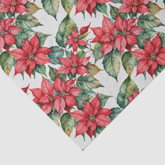 Festive Christmas Poinsettia in Watercolor Tissuepapier (Detail)