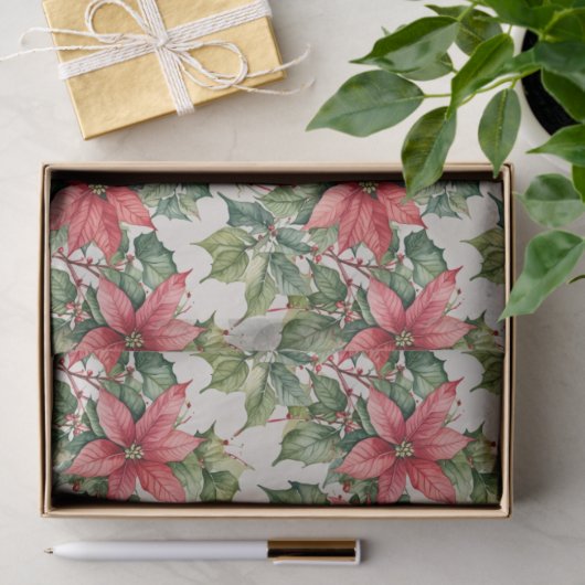 Festive Christmas Poinsettia in Watercolor Tissuepapier (Geschenk)