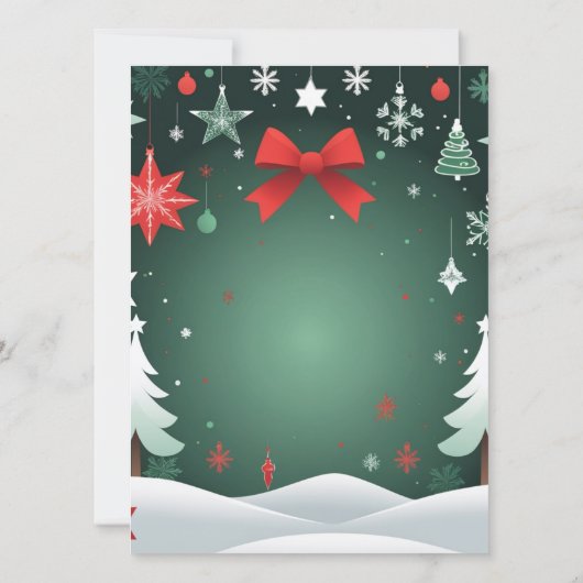 Festive Christmas Red Bow, Snowflakes & Winter  Aankondiging (Achterkant)