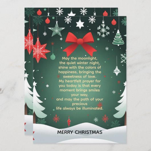 Festive Christmas Red Bow, Snowflakes & Winter  Aankondiging (Voorkant / Achterkant)