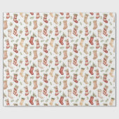 Festive Christmas Retro Christmas Stockings Cadeaupapier (Vlak)