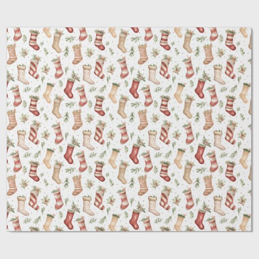 Festive Christmas Retro Christmas Stockings Cadeaupapier (Vlak)