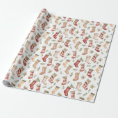Festive Christmas Retro Christmas Stockings Cadeaupapier (Uitgerold)