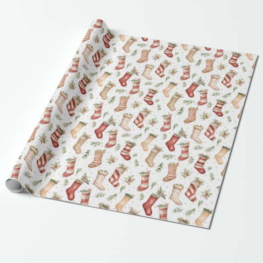 Festive Christmas Retro Christmas Stockings Cadeaupapier (Uitgerold)
