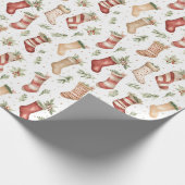 Festive Christmas Retro Christmas Stockings Cadeaupapier (Hoek)