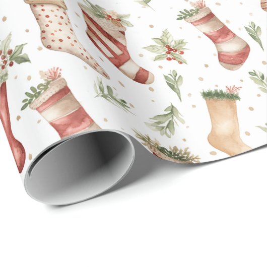 Festive Christmas Retro Christmas Stockings Cadeaupapier (Rol Hoek)