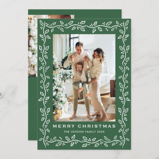 Festive Christmas Sage Green Bow Ribbon 3 Photo Feestdagenkaart (Voorkant / Achterkant)