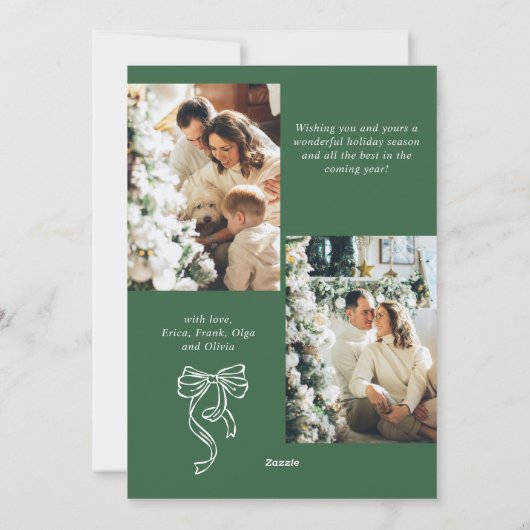 Festive Christmas Sage Green Bow Ribbon 3 Photo Feestdagenkaart (Achterkant)