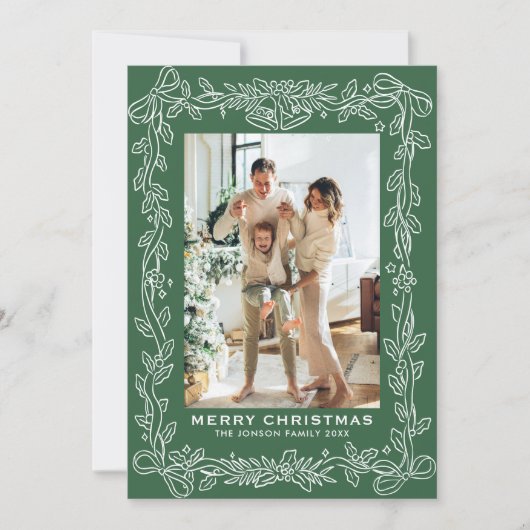 Festive Christmas Sage Green Bow Ribbon 3 Photo Feestdagenkaart (Voorkant)