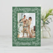 Festive Christmas Sage Green Bow Ribbon 3 Photo Feestdagenkaart (Staand voorkant)