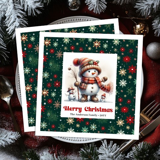 Festive Christmas Snowman Napkins Editable Kids  Servet