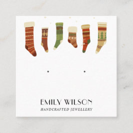 FESTIVE CHRISTMAS STOCKINGS STUD EARRING DISPLAY VIERKANTE VISITEKAARTJE