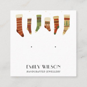 FESTIVE CHRISTMAS STOCKINGS STUD EARRING DISPLAY VIERKANTE VISITEKAARTJE