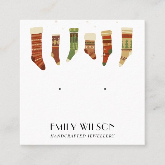 FESTIVE CHRISTMAS STOCKINGS STUD EARRING DISPLAY VIERKANTE VISITEKAARTJE (Voorkant)