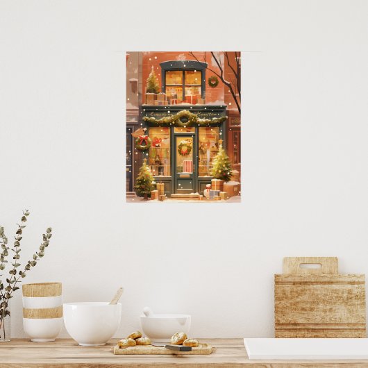 Festive Christmas Storefront Scene Poster (Keuken)