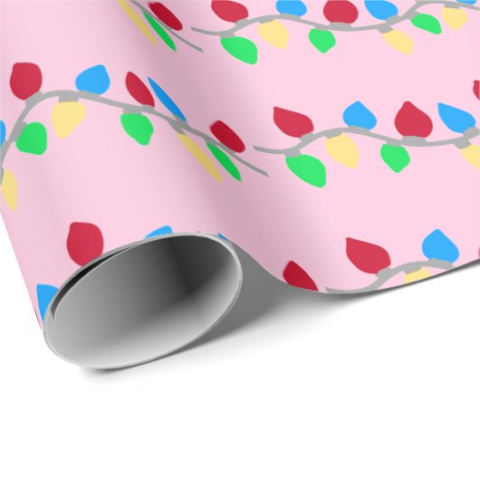 Festive Christmas String Lights on Pink Cadeaupapier (Rol Hoek)
