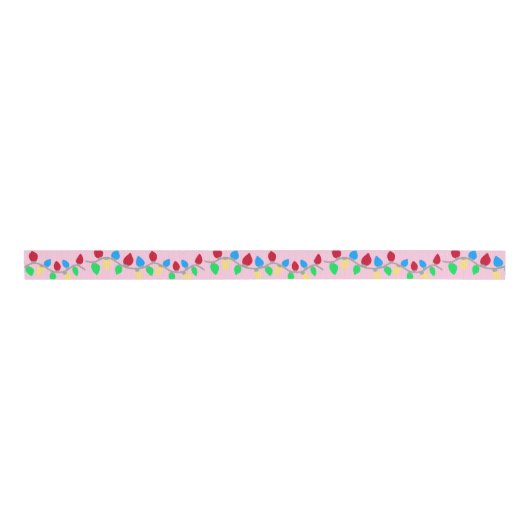Festive Christmas String Lights on Pink Grosgrain Lint (Voorkant)