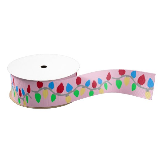 Festive Christmas String Lights on Pink Grosgrain Lint (Spoel)