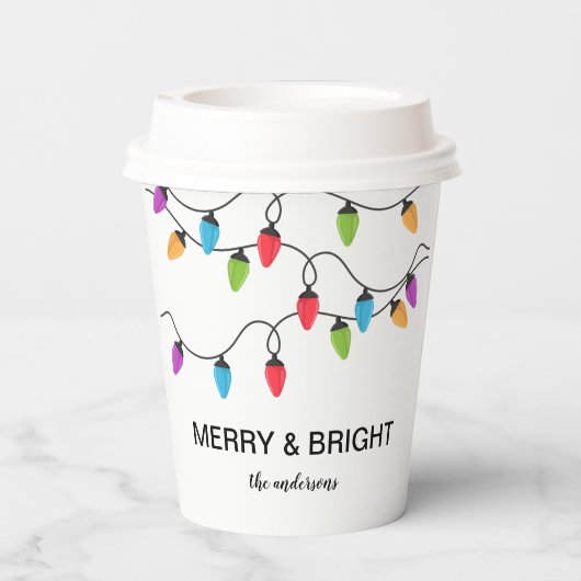 Festive Christmas String Lights Personalized Papieren Bekers (Achterkant)