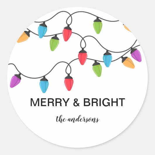 Festive Christmas String Lights Personalized Ronde Sticker (Voorkant)