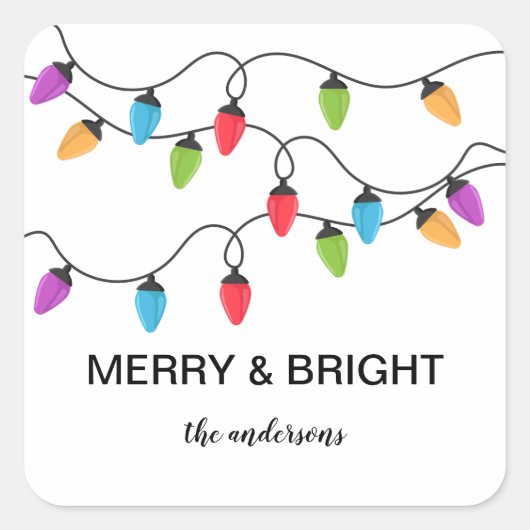 Festive Christmas String Lights Personalized Vierkante Sticker (Voorkant)