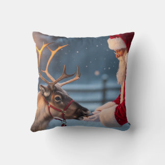 Festive Christmas Throw Pillow, Reindeer & Snowman Kussen