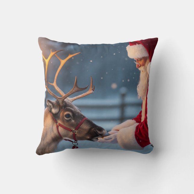 Festive Christmas Throw Pillow, Reindeer & Snowman Kussen (Achterkant)